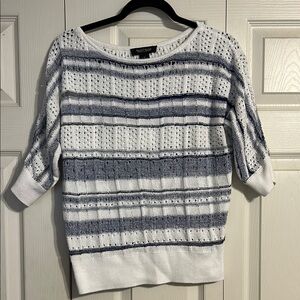 White House Black Market White and Blue Striped Sweater